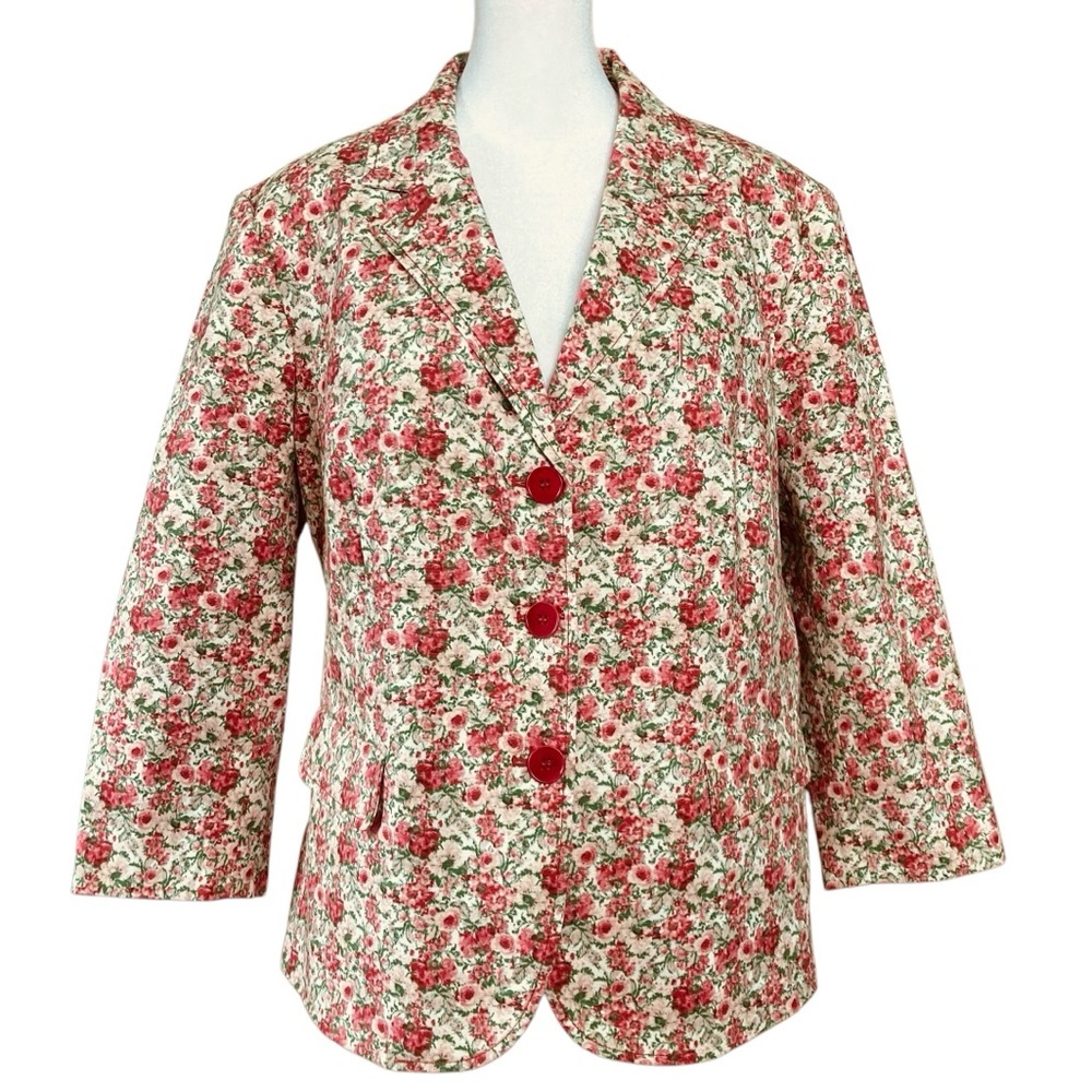 Talbots NWOT Floral Pink Green Cream‎ Blazer 3/4 Sleeve (Plus Size 20WP)